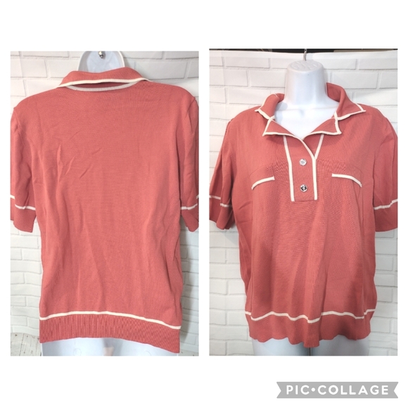 New York & Company Eva Mendes Orange Coral Salamander Collared Shirt - Picture 1 of 6